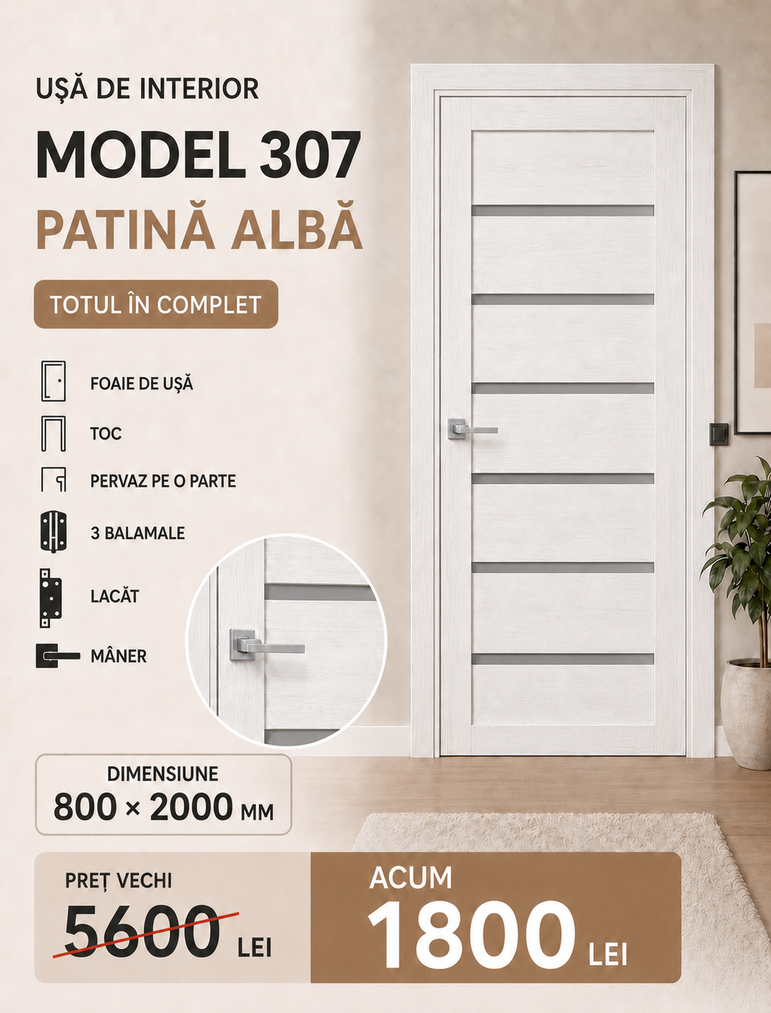  307 белая патина - Двери Кишинёв