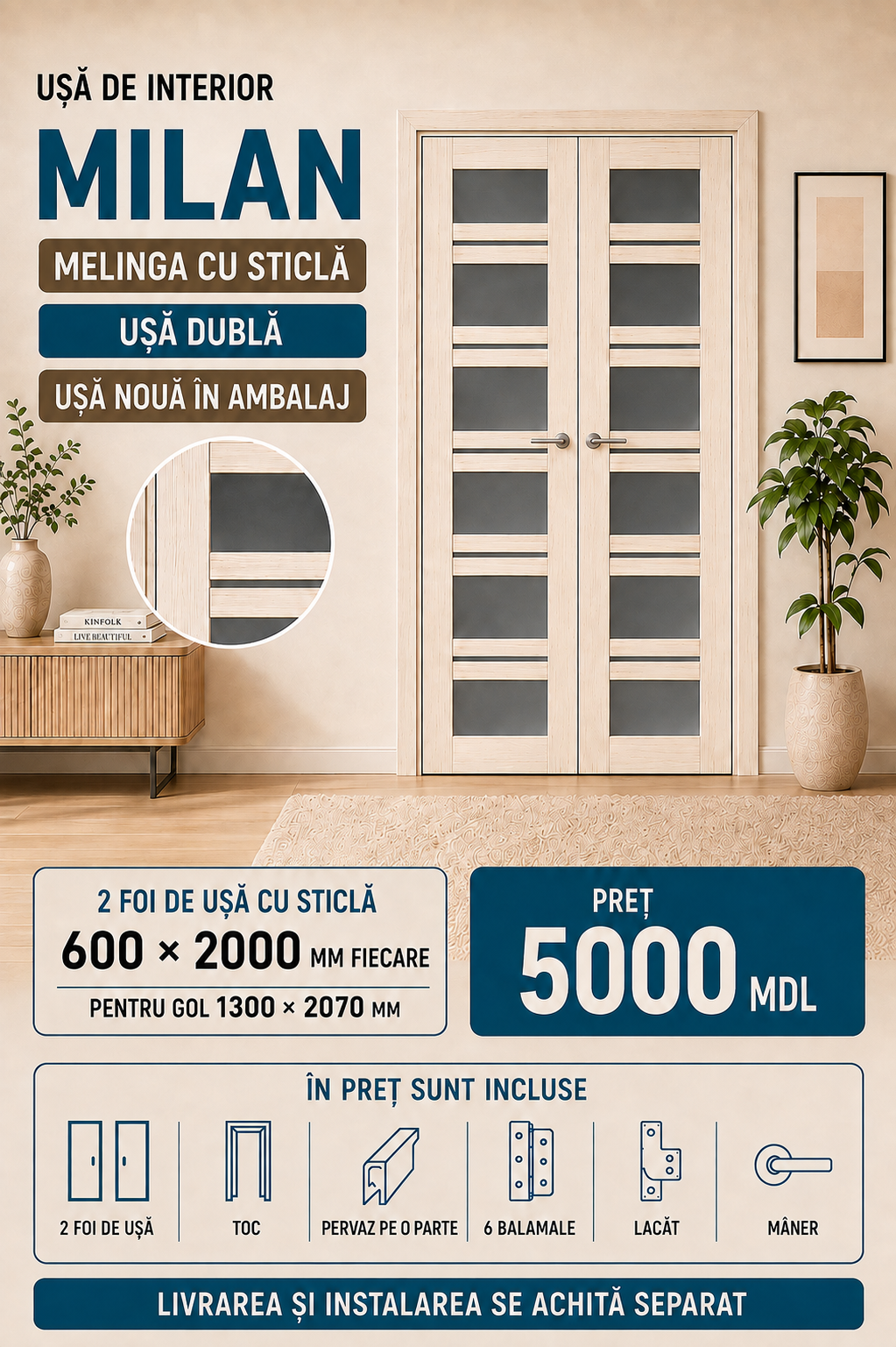 Milan melinga cu sticla 1200 - Uși Chișinău
